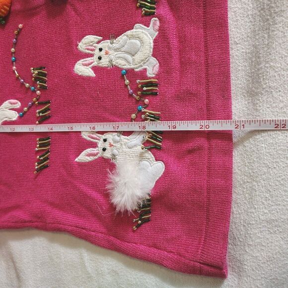 Vtg Jack B. Quick Bunny Rabbit Easter Eggs Cardigan Womens Bright Beaded Small P - Picture 9 of 9